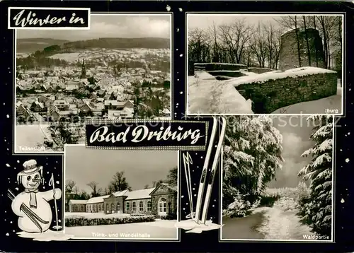 AK / Ansichtskarte Bad_Driburg Winterpanorama Iburg Trink und Wandelhalle Waldpartie Bad_Driburg