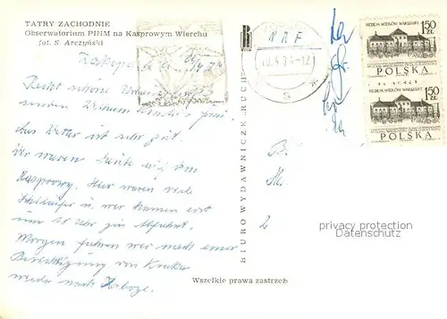 AK / Ansichtskarte Tatry_Zachodnie Obserwatorium PIHM na Kasprowym Wierchu Tatry Zachodnie
