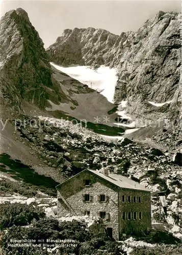 AK / Ansichtskarte Berchtesgaden Blaueishuette mit Blaueisspitze Hochkalter Blaueisgletscher Berghaus Berchtesgadener Alpen Berchtesgaden