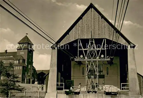 AK / Ansichtskarte Oberwiesenthal_Erzgebirge Bergstation der Schwebebahn mit Fichtelberghaus Oberwiesenthal Erzgebirge