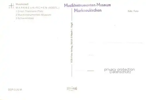AK / Ansichtskarte Markneukirchen Panorama Ernst ThaelmannPlatz Musikinstrumenten Museum Schwimmbad Markneukirchen