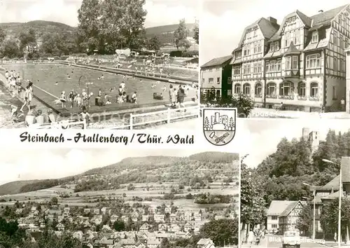AK / Ansichtskarte Steinbach_Hallenberg Freibad FDGB Erholungsheim Blick zur Hallenburg Panorama Steinbach_Hallenberg