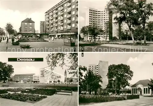 AK / Ansichtskarte Dessau Rosslau Wilhelm Pieck Strasse Hochhaeuser im Stadtpark Teehaeuschen HO Gaststaette Bar Dessau Rosslau