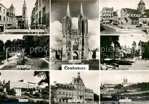AK / Ansichtskarte Coutances Rue Geoffroy de Montbray Eglise Jardin Public Cathedrale Lycee Hotel de Ville Coutances