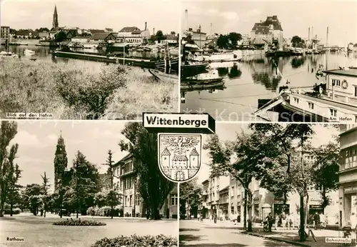 AK / Ansichtskarte Wittenberge_Prignitz Blick auf den Hafen Rathaus Bahnstrasse Wittenberge Prignitz