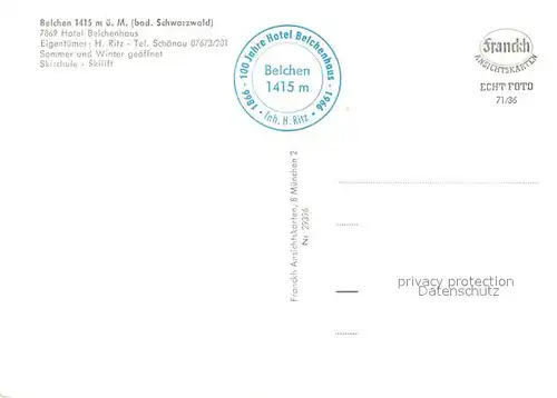 AK / Ansichtskarte Belchen_Baden Belchenhotel Schwarzwald Alpenkette aus der Vogelperspektive Kuenstlerkarte Belchen_Baden