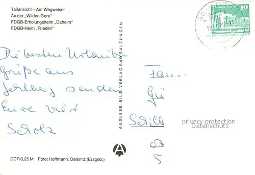 Gehlberg Teilansicht Wegweiser Landschaftspanorama Wilde Gera FDGB Erholungsheime Gehlberg