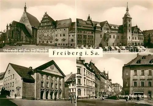 Freiberg_Sachsen Untermarkt mit Dom und Museum Rathaus August Bebel Strasse Stadttheater Freiberg Sachsen