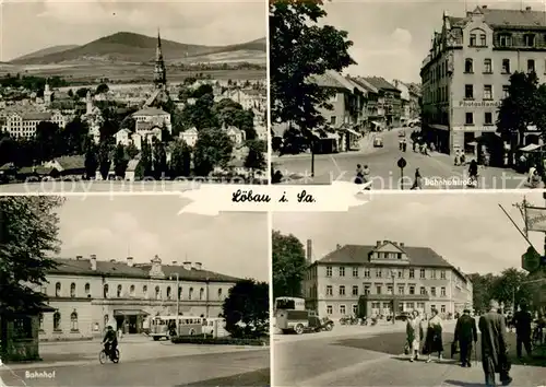 Loebau_Sachsen Stadtbild mit Kirche Bahnhofstrasse Bahnhof Loebau Sachsen
