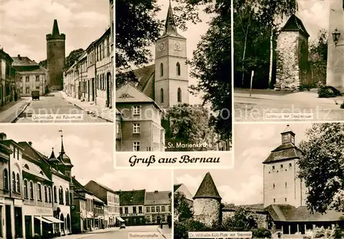 Bernau_Berlin Gruenstrasse Pulverturm St. Marienkirche Lughaus Stadtmauer Thaelmannstrasse Dr. Wilhelm Kuelz Platz mit Steintor Bernau Berlin