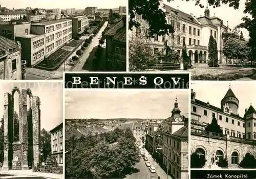 AK / Ansichtskarte Benesov Jiraskova ulice Gymnasium Zbytky klastera Vitezne namesti Zamek Konopiste Benesov