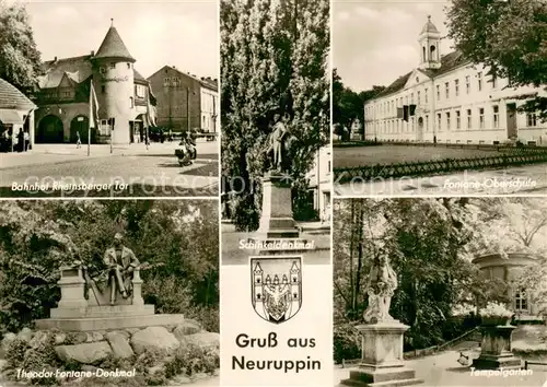 AK / Ansichtskarte Neuruppin Bahnhof Rheinsberger Tor Theodor Fontane Denkmal Oberschule Schinkeldenkmal Tempelgarten Neuruppin