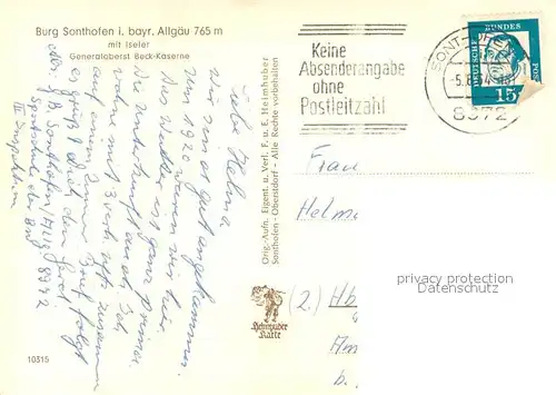 AK / Ansichtskarte Sonthofen_Oberallgaeu Burg Generaloberst Beck Kaserne Sonthofen Oberallgaeu