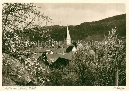 AK / Ansichtskarte Lorch_Wuerttemberg Ortsmotiv mit Kirche Baumbluete Kupfertiefdruck Lorch Wuerttemberg