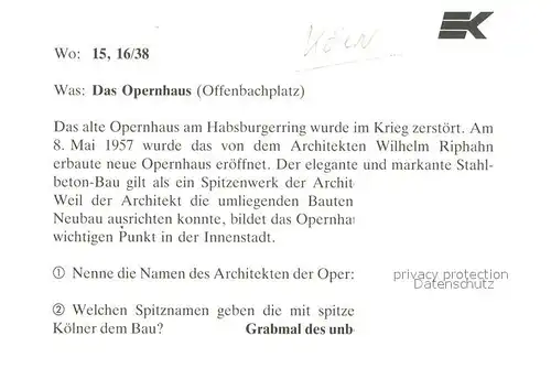 AK / Ansichtskarte Koeln_Rhein Opernhaus Offenbachplatz Koeln_Rhein