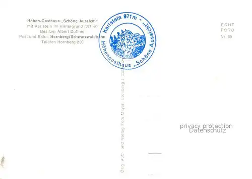 AK / Ansichtskarte Hornberg_Schwarzwald Hoehengasthaus Schoene Aussicht mit Karlstein Hornberg Schwarzwald