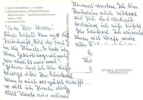 Rodewisch Schlossinsel Freibad Schulsternwarte Fliegerkosmonaut Sigmund Jahn Satellitenbeobachtungsstation 1182 Karl Marx Platz Rodewisch