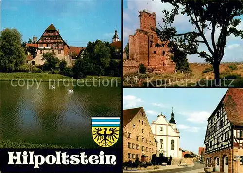 Hilpoltstein_Mittelfranken Partie am Wasser Burgruine Altstadt Fachwerkhaus Kirche Hilpoltstein