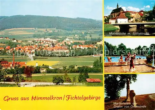 Himmelkron Panorama Fichtelgebirge Mainbruecke Stiftskirche Freibad Gedenkstein Marterlstein der Graefin von Orlamuende Himmelkron