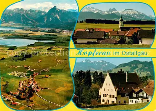 Hopferau Ortsansicht mit Kirche Schloss Alpenpanorama Fliegeraufnahme Hopferau