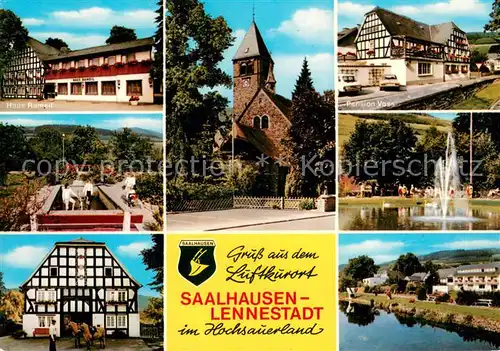 Saalhausen_Sauerland Hotel Pension Westfaelische Fachwerkhaeuser Kirche Fontaene Partie am Wasser Saalhausen_Sauerland