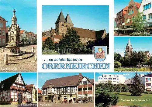 Obernkirchen Marktbrunnen Stiftskirche Friedrich Ebert Strasse Kirche Seniorenheim Marktplatz Stadtbuecherei Fachwerkhaus Obernkirchen
