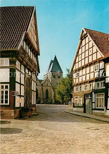 Obernkirchen Blick zur Stiftskirche vom Markt Fachwerkhaeuser Obernkirchen
