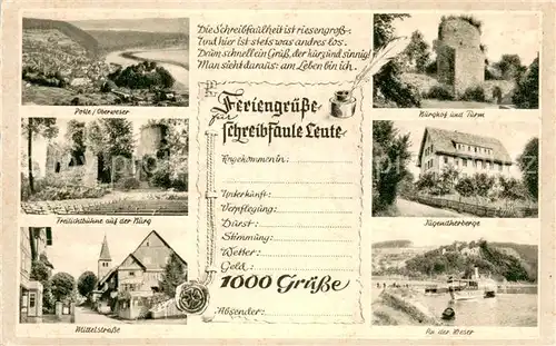 Polle_Oberweser Freilichtbuehne auf der Burg Mittelstrasse Burghof und Turm Jugendherberge Weserpartie Polle_Oberweser