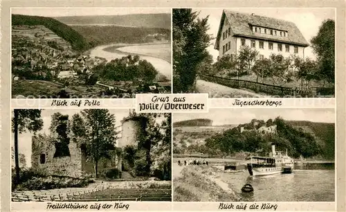 Polle_Oberweser Panorama Jugendherberge Freilichtbuehne auf der Burg Burgblick Polle_Oberweser