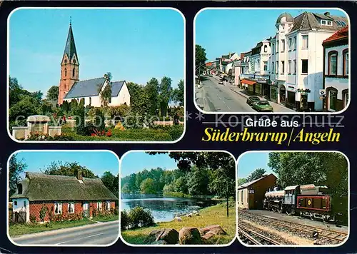 Suederbrarup Kirche Strassenpartie Teich Dampflok Suederbrarup