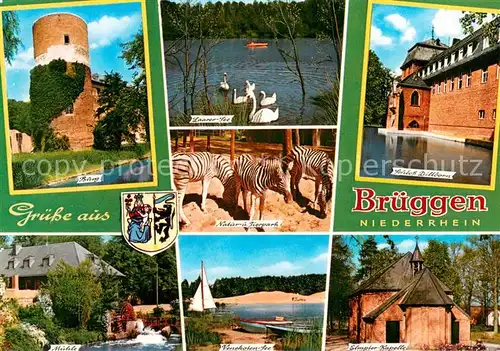 AK / Ansichtskarte Brueggen_Niederrhein Burg Laarer See Schloss Dillborn Natur  und Tierpark Zebras Muehle Venekotensee Kapelle Brueggen Niederrhein