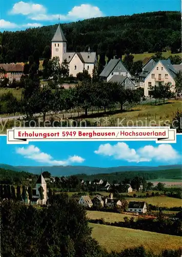 AK / Ansichtskarte Berghausen_Schmallenberg Ortsansichten mit Kirche Erholungsort im Hochsauerland Berghausen_Schmallenberg