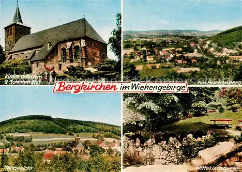 AK / Ansichtskarte Bergkirchen_Bad_Oeynhausen Kirche 9. Jhdt. Panorama Blick vom Buchenberg Wittekindsquelle Landschaft Wiehengebirge Bergkirchen_Bad