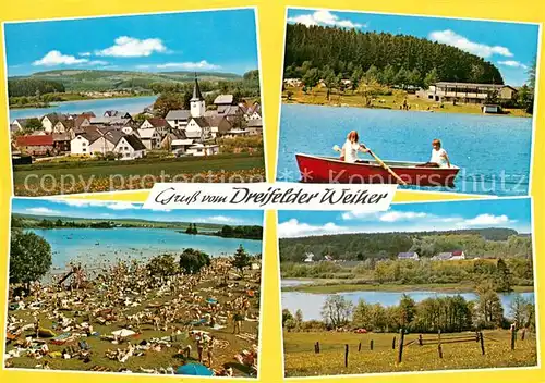 AK / Ansichtskarte Schmidthahn Campingplatz am Dreifelder Weiher Ortsansicht mit Kirche Schmidthahn