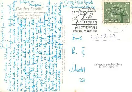 AK / Ansichtskarte Ramsen_Pfalz Gasthof Forelle am Stausee Eiswoog Ramsen Pfalz