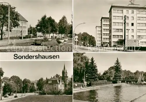 AK / Ansichtskarte Sondershausen_Thueringen Anlagen beim Kaliklubhaus August Bebel Strasse Kirche Bergbad Sonnenblick Freibad Sondershausen Thueringen