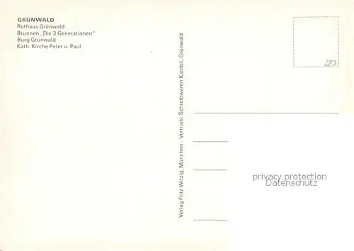 AK / Ansichtskarte Gruenwald_Muenchen Rathaus Brunnen Die 3 Generationen Burg Gruenwald Kath Kirche Peter und Paul Gruenwald Muenchen