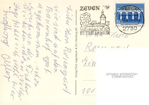 AK / Ansichtskarte Zeven Schulstr Langestr Jugendherberge Kloster Kirche Fontaene Zeven