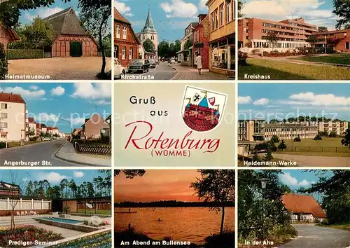 AK / Ansichtskarte Rotenburg_Wuemme Heimatmuseum Kirchstr Kreishaus Angerburger Str Heidemann Werke Prediger Seminar Bullensee In der Ahe Rotenburg Wuemme