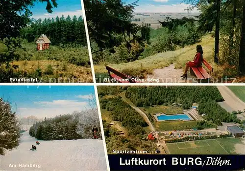 AK / Ansichtskarte Burg_Dithmarschen Paradiestal Blick vom Cleve HangAm Hamberg Sportzentrum Fliegeraufnahme Burg Dithmarschen