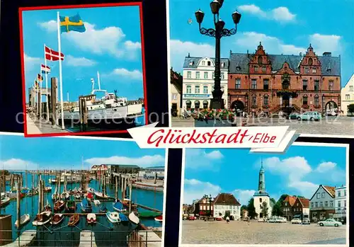 AK / Ansichtskarte Glueckstadt Faehranleger Rathaus Yachthafen Ortsansicht Glueckstadt