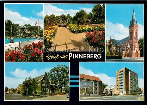AK / Ansichtskarte Pinneberg Freibad Rosengarten Christuskirche Kreishaus Friedrich Ebert Strasse Pinneberg
