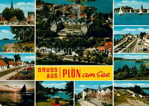 AK / Ansichtskarte Ploen_See Orts und Teilansichten Strand und Seepartien Fliegeraufnahme Ploen_See