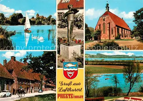 AK / Ansichtskarte Preetz_Holstein Segelpartie Statue Kirche Dorfstrasse Preetz_Holstein