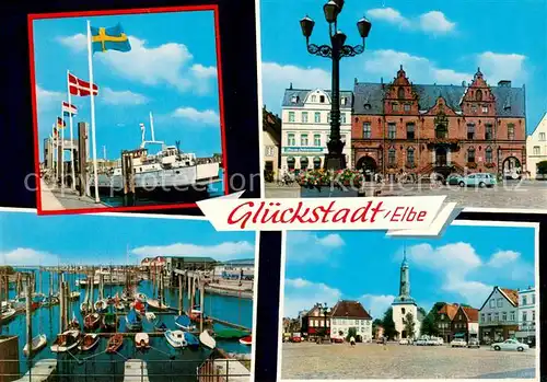 AK / Ansichtskarte Glueckstadt Faehranleger Rathaus Yachthafen Ortsansicht Glueckstadt