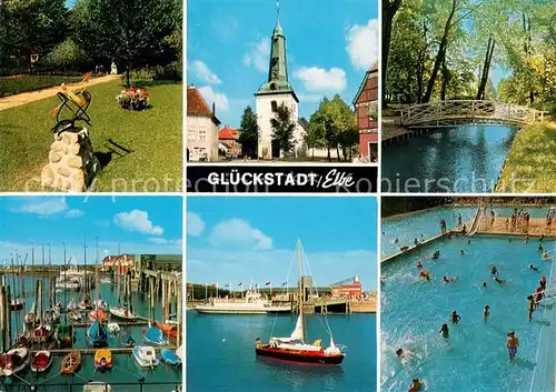 AK / Ansichtskarte Glueckstadt Park Kirche Yachthafen Freibad Bruecke Glueckstadt