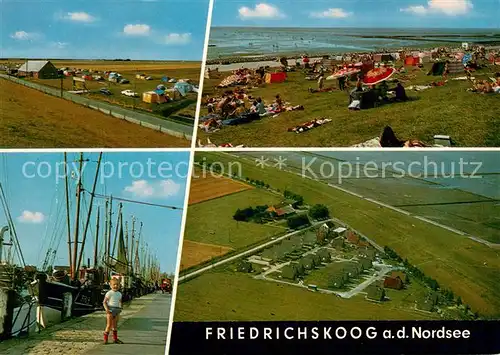 AK / Ansichtskarte Friedrichskoog_Nordseebad Strandpartien Fischerhafen Fliegeraufnahme Friedrichskoog_Nordseebad