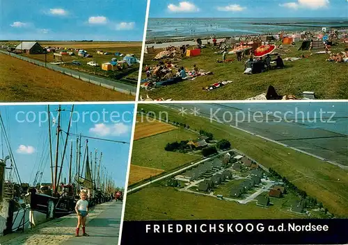 AK / Ansichtskarte Friedrichskoog_Nordseebad Campingplatz Strandpartie Fischerhafen Fliegeraufnahme Friedrichskoog_Nordseebad