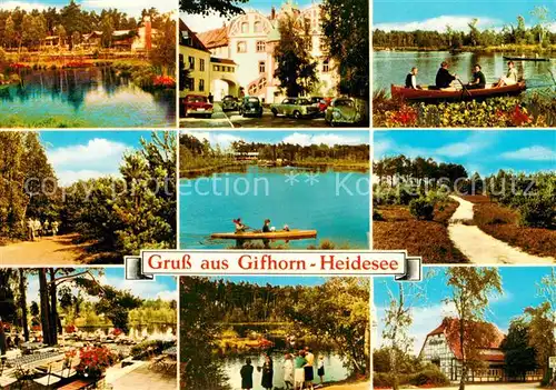 AK / Ansichtskarte Gifhorn Heidesee Panorama Teilansichten Gartenterrasse Fachwerkhaus Gifhorn