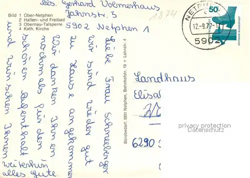 AK / Ansichtskarte Netphen Panorama Hallen und Freibad Obernau Talsperre Kath Kirche Netphen